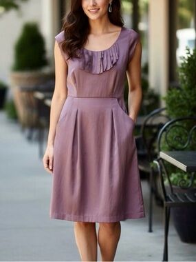 Ann Taylor LOFT Women’s Silky Purple Lilac Dress Sleeveless Ruffle Front Size 4